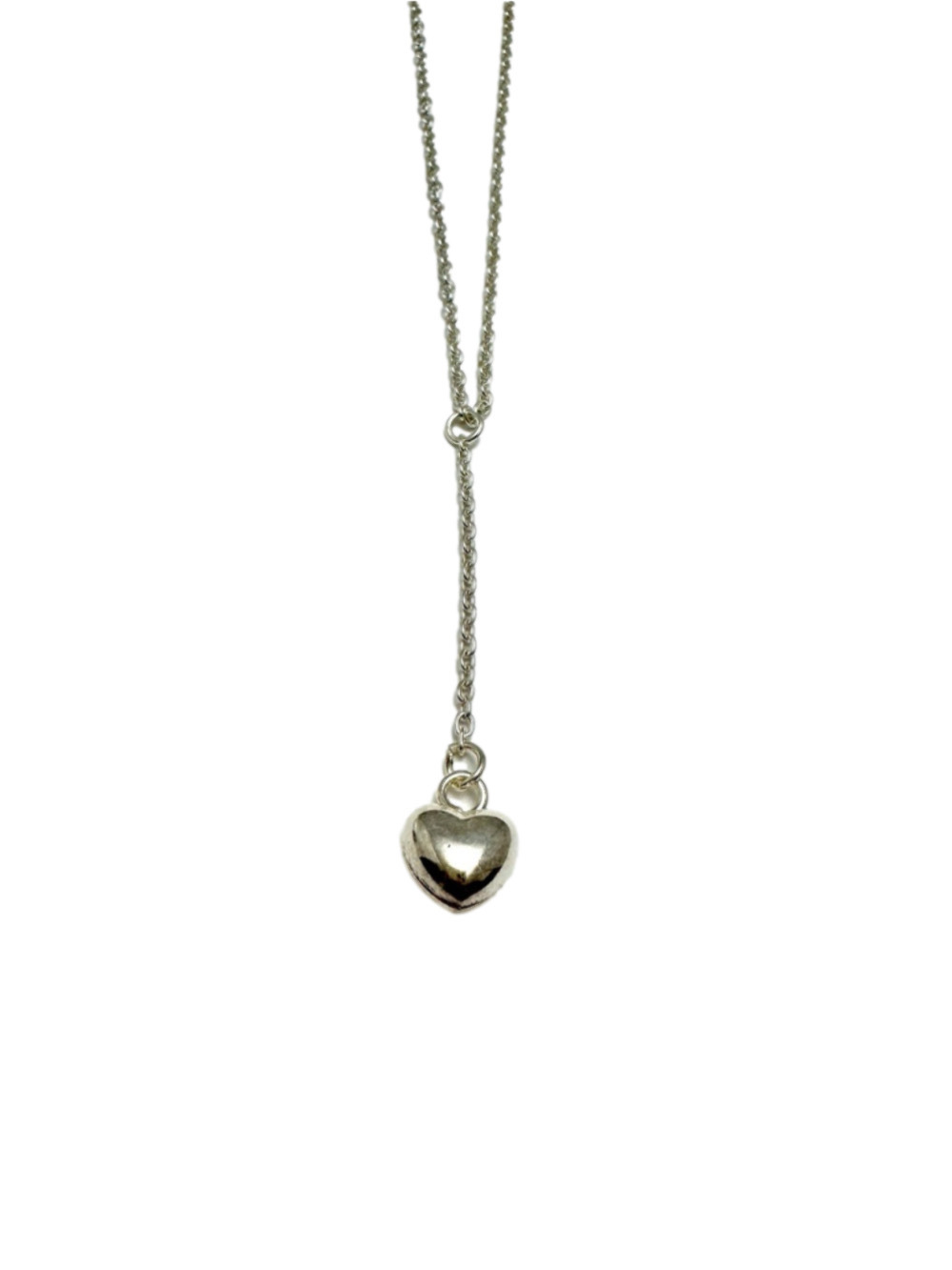 Vintage 925 Sterling Silver Heart Drop Necklace 16" Italy Puffed Pendant 6grams